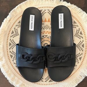 Steve Madden Black Chain Slide Sandals